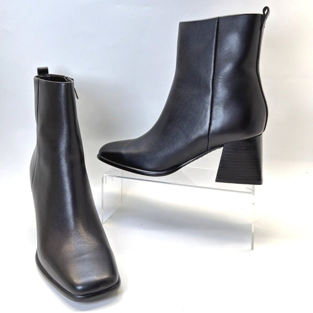 Marc Fisher LTD Floria Booties Black Leather Block Heel Square Toe Women Sz 9.5